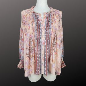 Skylar and Jade Women's Blush Pink Boho Sheer Paisley Smocked Tunic Size S